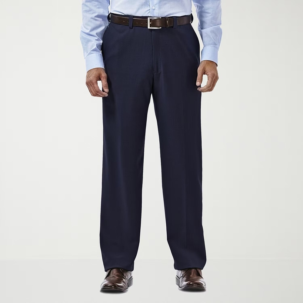 MSRP $70 Haggar HD00218 E-CLO Stria Men's 42x32 Blue Classic Fit Dress Pants